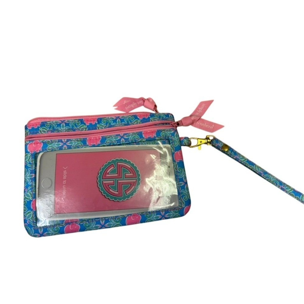 Simply Southern Wristlet Wallet Blue Pink Elephant Paisley Phone Window Pouch